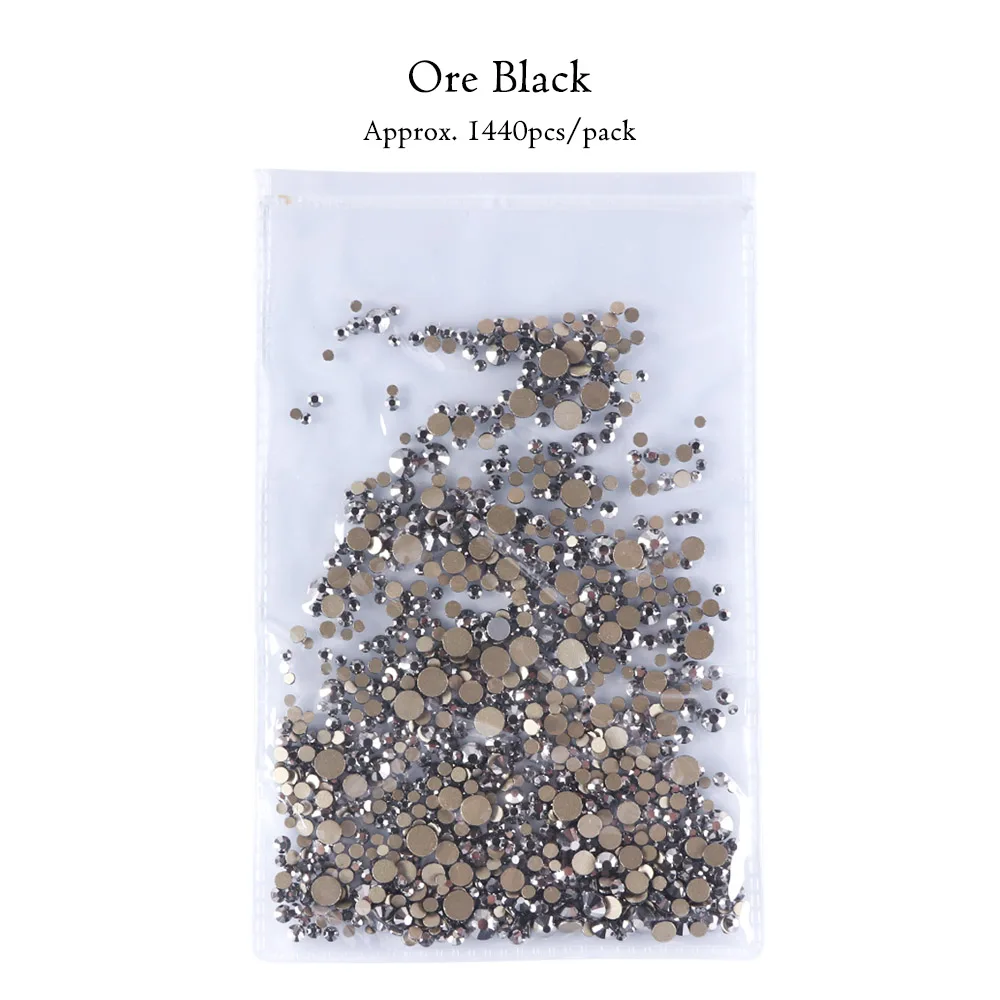 Ore Black 1440 шт Стразы смешанных размеров кристаллы для ногтей AB плоские с оборота драгоценные камни цветные икры бусины 3D бриллианты стразы аксессуары для ногтей BE1015 - Цвет: Ore Black