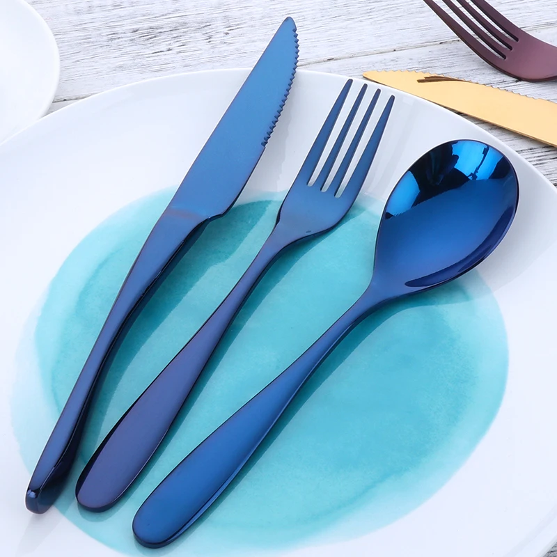 18 шт. набор столовых приборов из нержавеющей стали|dinner knife|purple dinnerware setblack tableware |