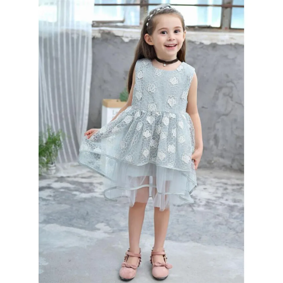 Кружевное платье с цветочным принтом для маленьких девочек 2018 г. летняя