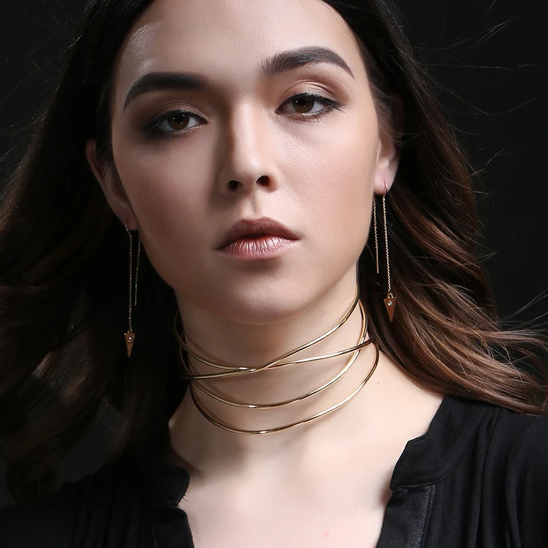 

2017 Europe Punk Gold Open Choker Necklace Gold Color Fashion Statement Choker Gothic Collar Necklace For Women Gift MYC08002