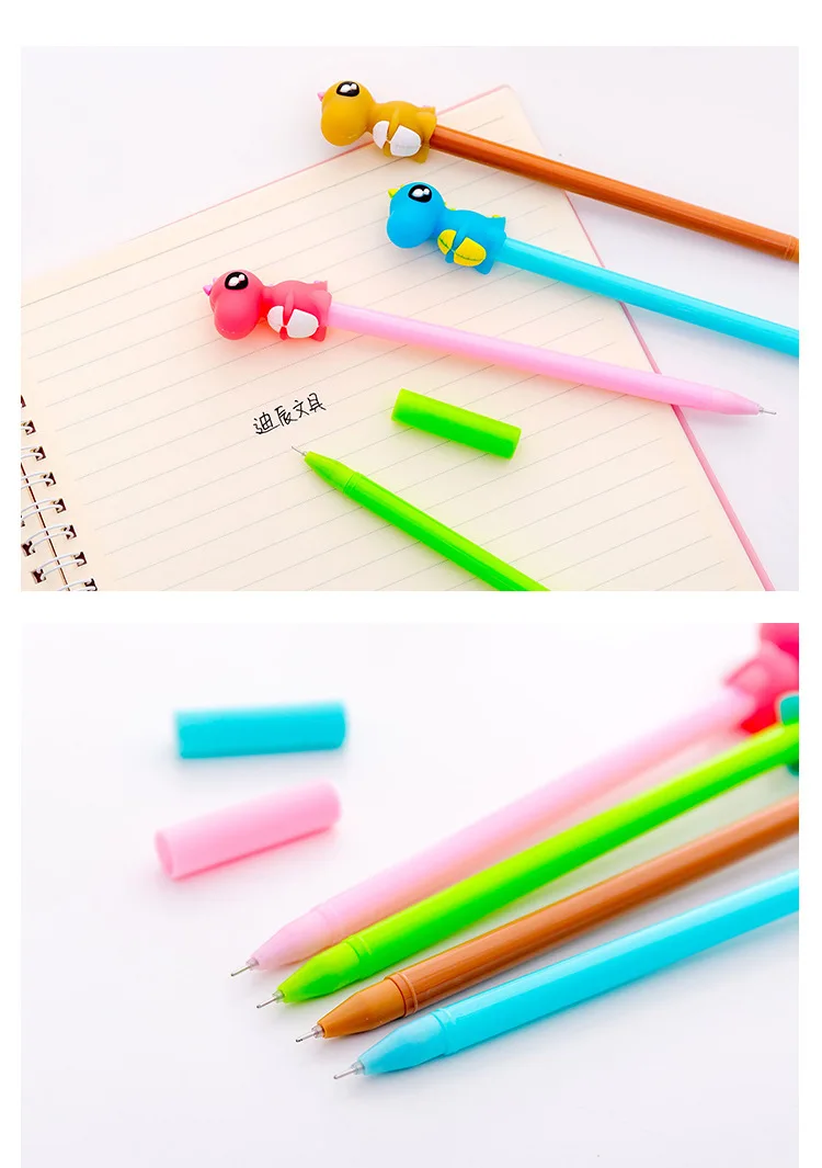 1 шт., гелевая ручка Kawaii creativos с рисунком динозавра, школьные офисные канцелярские принадлежности, черные чернила, 0,5 мм, ручка для заправки