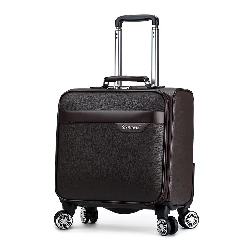 Brown PU Litchi ZYJ унисекс бизнес путешествия кожа сумки на колёсиках s Spinner колеса 18 дюймов полосатый чемодан самолет носить на тележке Багаж - Цвет: Brown PU Litchi