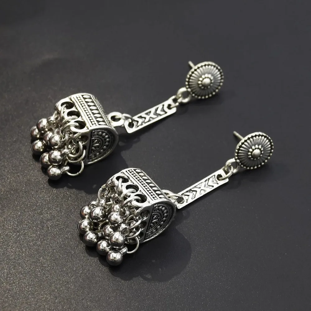 Индийские Jhumka Jhumki Висячие серьги для женщин резной цветок оксидированный кисточкой бисером pendientes Афган турецкий Египет племенной ювелирные изделия