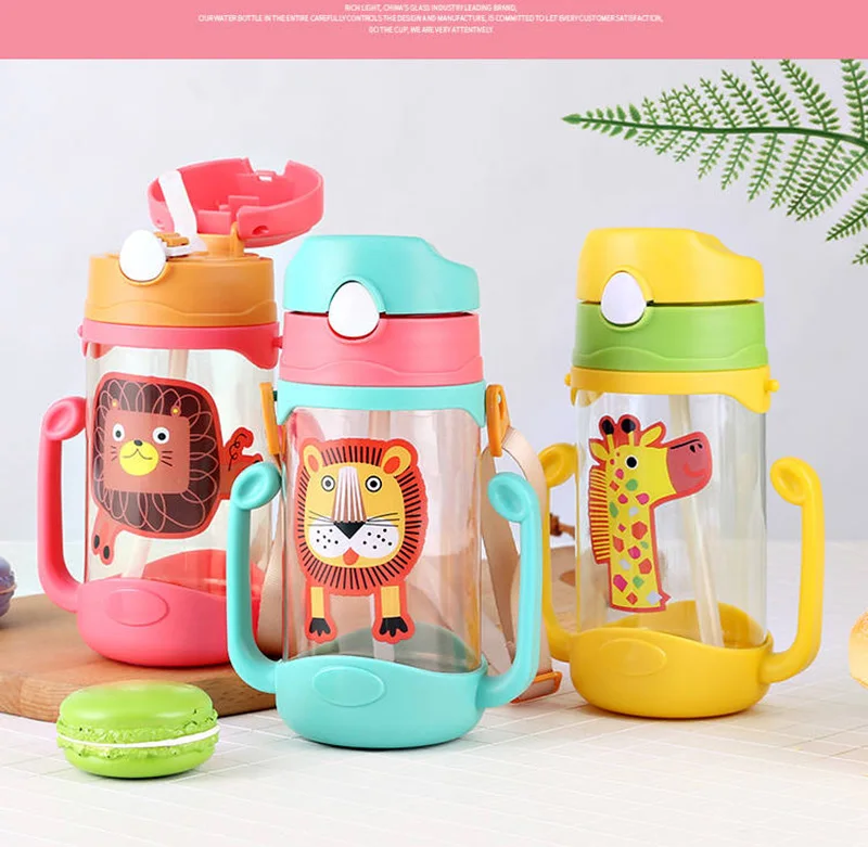 Экологичные детские бутылки для питьевой воды с героями мультфильмов, без бисфенола, пластиковая соломенная детская бутылка, детский чайник, переносная Спортивная бутылка