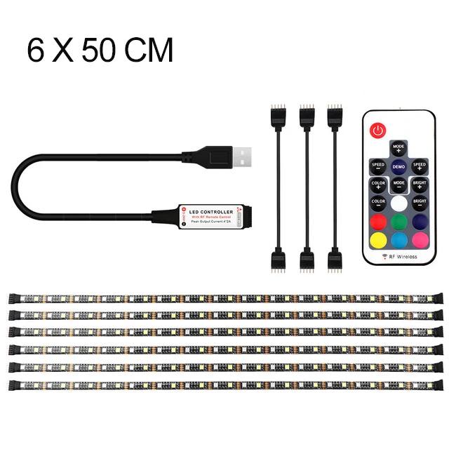 6x50cm USB СВЕТОДИОДНЫЙ светильник 5050 RGBW RGBWW RF пульт дистанционного управления 50 см 1 м 2 м 3M 4M IP65 для ПК ТВ фоновый светильник ing гибкий светильник DC5 - Испускаемый цвет: 6x50cm