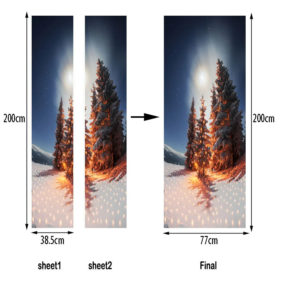 2 листа/шт. Новогодняя елка DIY настенный постер заснеженный пейзаж Ночная дверь