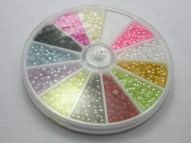 

1500 Mixed Colour Half Pearl Bead 3mm Flat Back with Wheel 12 Colour