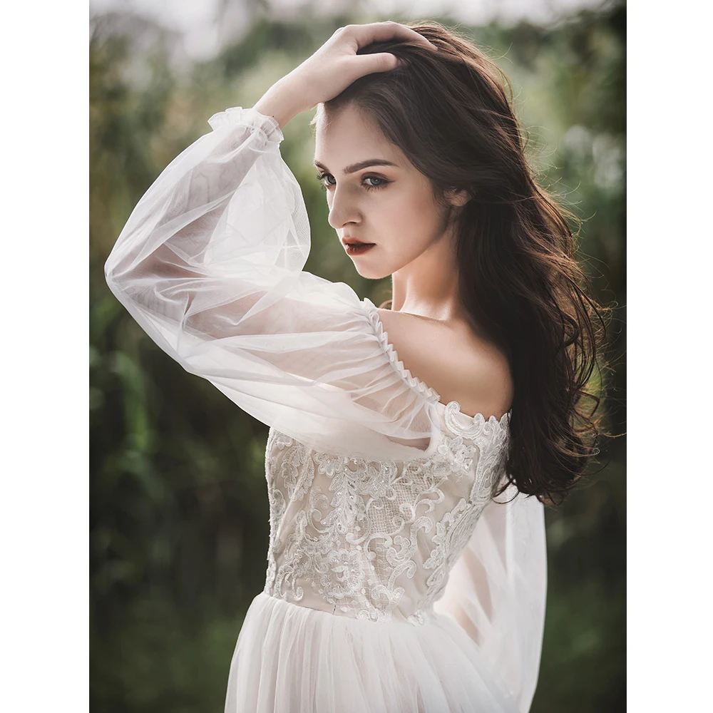 Luxury Boat Neck Sequin Beading Lace Vestidos De Novia Fairy Tulle Off The Shoulder Maxi Wedding Dresses Marriage Bridal Gowns | Свадьбы и