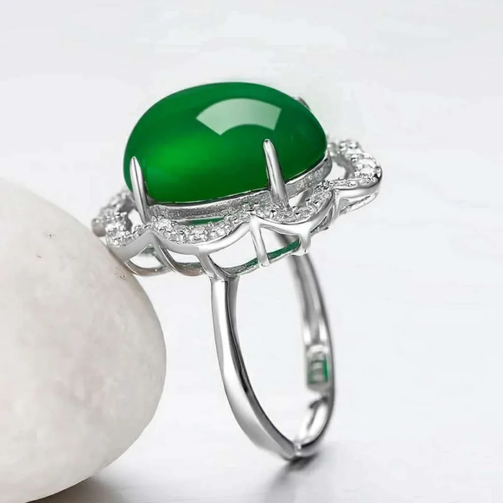Bague Ringen, изумрудное кольцо, зеленый ювелирный камень, халцедон, обручальные кольца из серебра 925 пробы, аксессуары для женщин на День святого Валентина