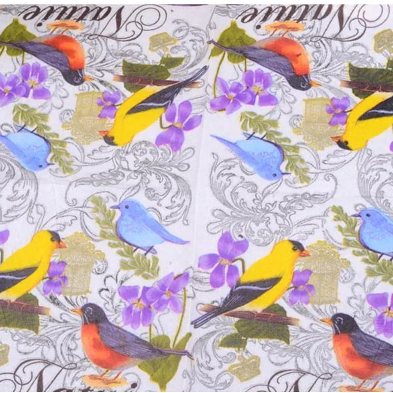 Салфетки в ретро-стиле бумажные салфетки с принтом птиц пурпурных цветов платок