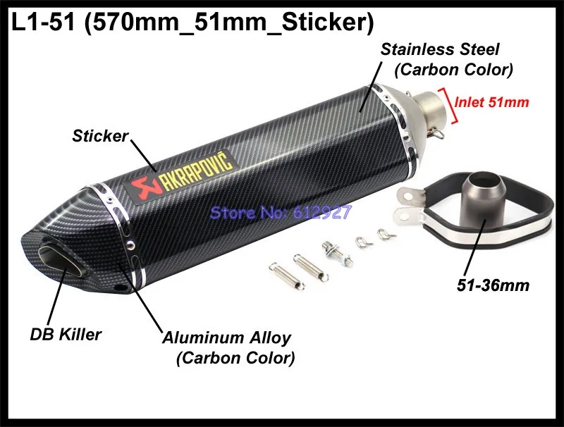 Type L1 - 51mm Впускной 51 мм 61 мм мотоциклетная выхлопная труба akrapovic глушитель Escape Moto Универсальный Escapamento Para Moto для скутеров Tmax Nmax - Цвет: Type L1 - 51mm