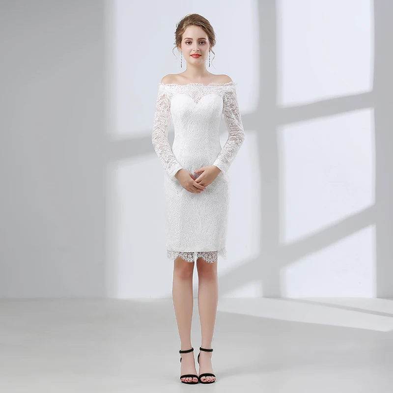 Белое Кружевное короткое коктейльное платье Forevergracedress футляр с длинным рукавом