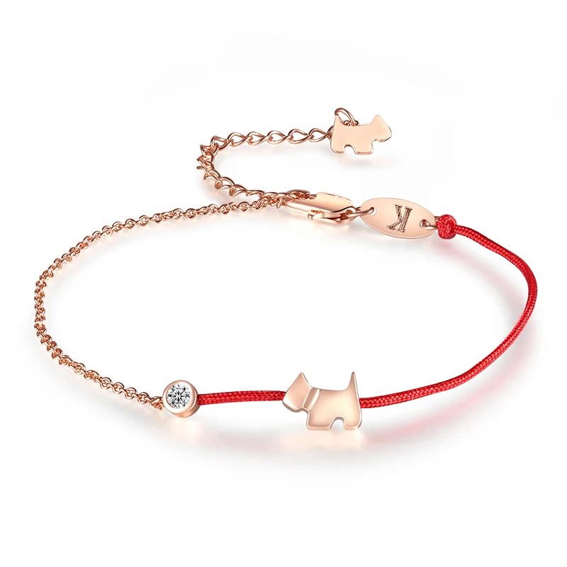 Мода розовое золото Цвет животных щенок красной нитью из бечёвки Браслеты для