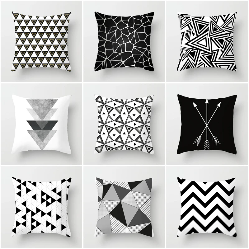 Наволочка с абстрактным геометрическим рисунком в скандинавском стиле черно