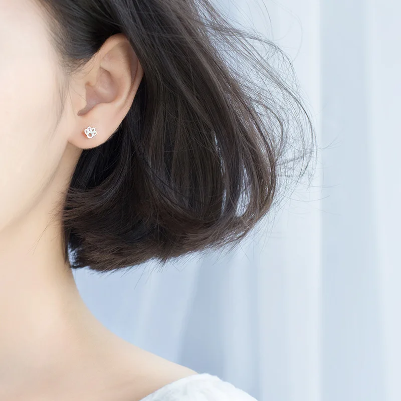 Женские серьги гвоздики из серебра 100% пробы с кошачьими лапками|Серьги-гвоздики|