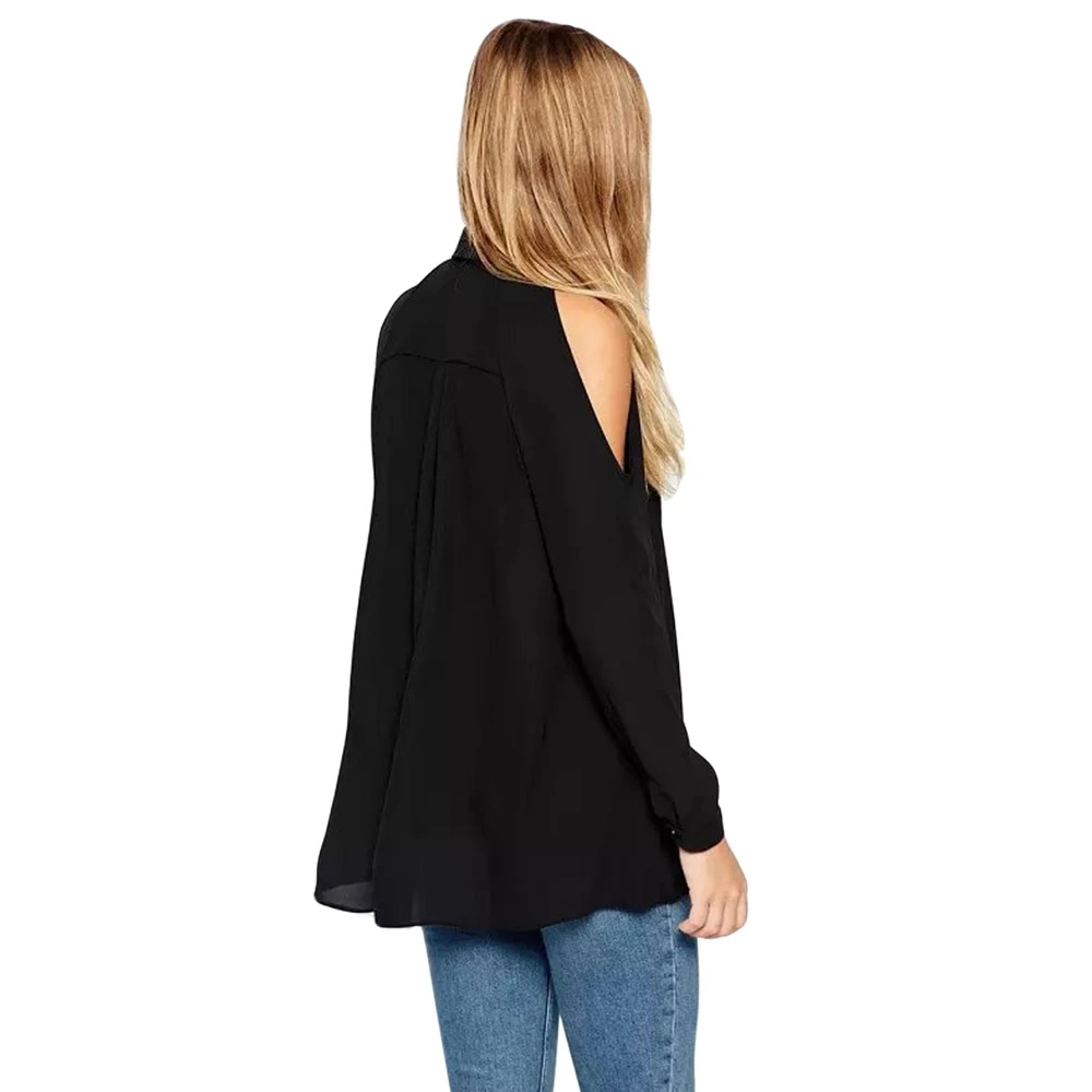 Летняя шифоновая блузка шикарная с отложным воротником длинным рукавом вырезами