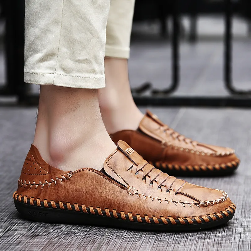 

Natural Leather Moccasins Men Summer Shoes Casual Breathable Men Loafers Handmade Slip On High Quality