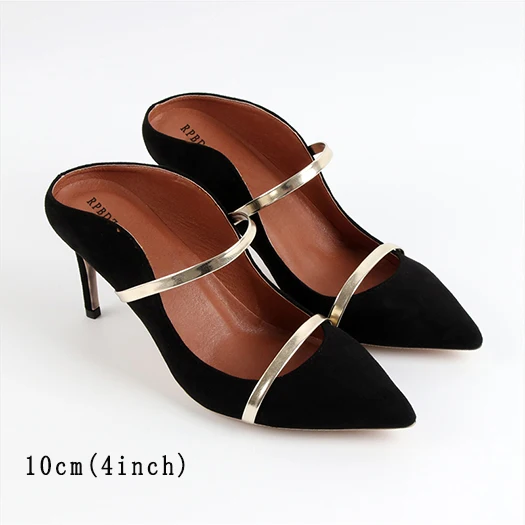 black suede 10cm Тонкий повседневная Женская обувь ремень высокие каблуки ненормальный 33 обнаженный сандалии Указательный палец насосы 4 34 маленький - Цвет: black suede 10cm