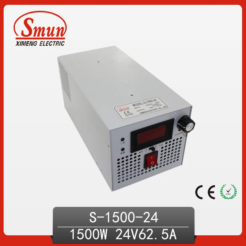

1500 Вт 24VDC 62.5A одиночный выход импульсный источник питания AC-DC переключаемый режим светодиодный драйвер S-1500-24