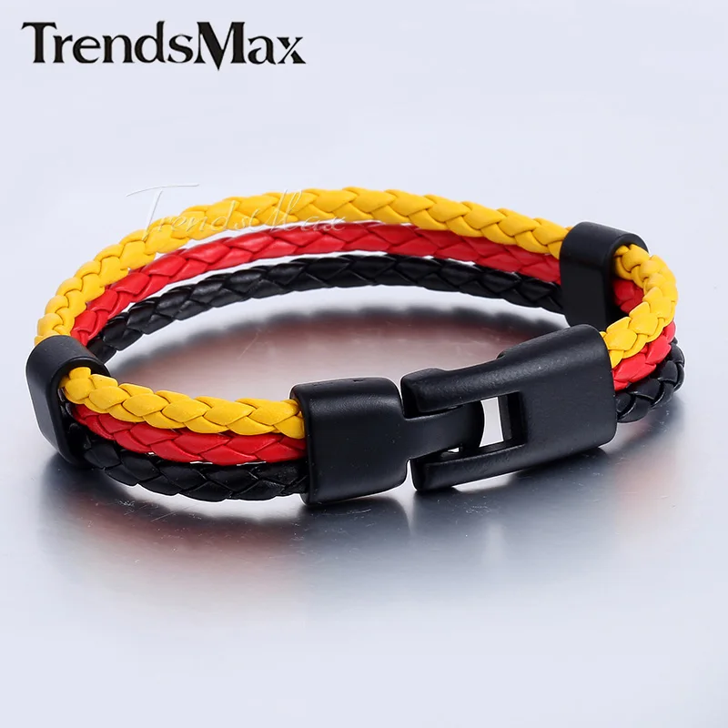 Germany Black Clasp Trendsmax Национальный флаг Италии ES DE RU кожаный браслет для мужчин и женщин веревка ручной работы плетеный браслет ювелирные изделия LB141 - Окраска металла: Germany Black Clasp
