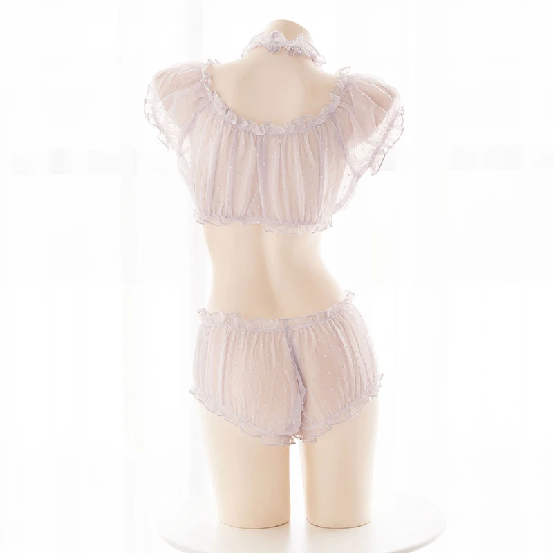 Сексуальный женский комплект из 2 предметов с бантом и оборками Женский мягкий