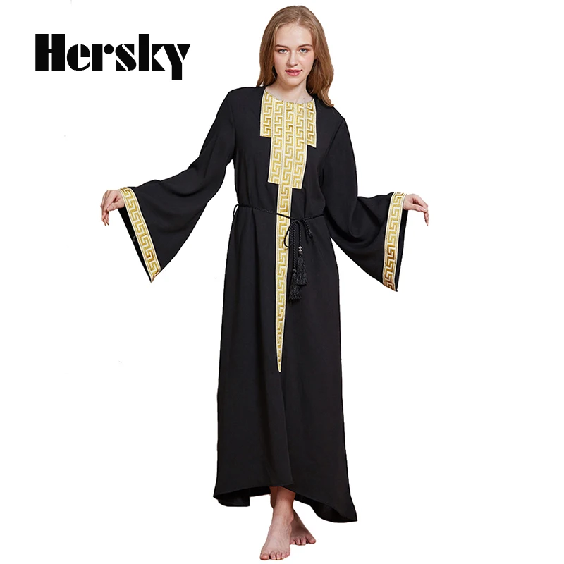 Fashion Muslim Embroidery Dress Turkey Women Abayas Dresses Plus Size Dubai Ladies Kaftan Turkish Islamic Long Sleeve Clothing |
