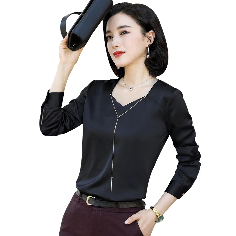 Женская рубашка тонкая Осенняя однотонная длинный рукав OL Блузки в деловом стиле