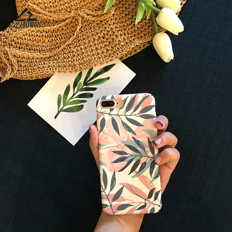 Модный розовый чехол с зелеными листьями для iphone 7 телефона 6 S 6s 8 Plus plus X