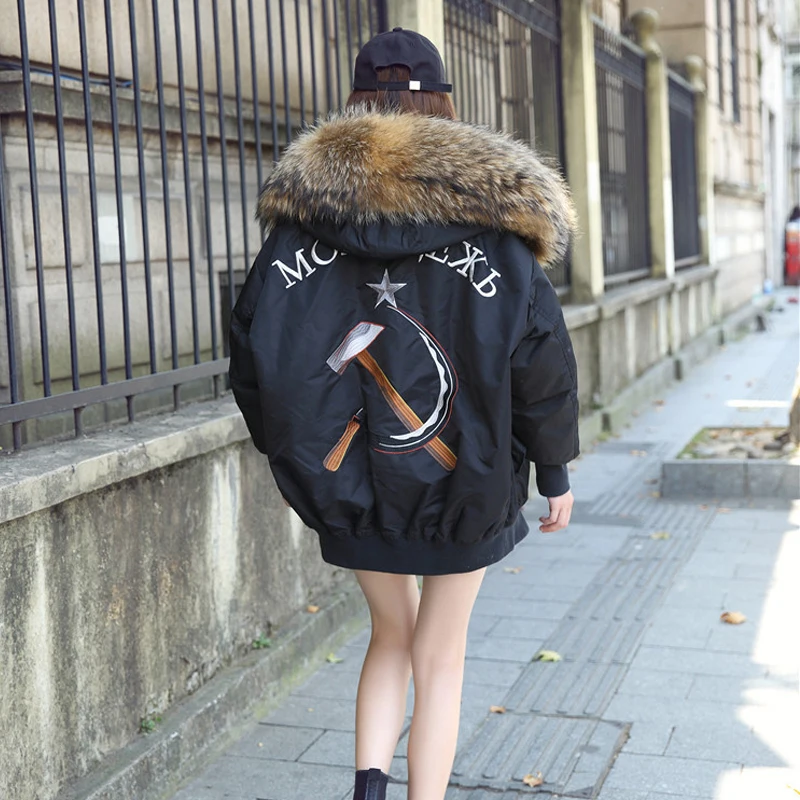 2019 Женская зимняя куртка Капюшон мех енота Распродажа | одежда