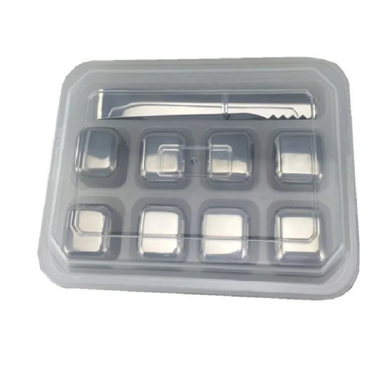 8pcs and clip Охладители для красного вина для виски, быстрозамороженные кубики для льда из нержавеющей стали, портативное пиво, быстрозамороженный ледяной камень, многоразовые Наборы инструментов для бара - Цвет: 8pcs and clip