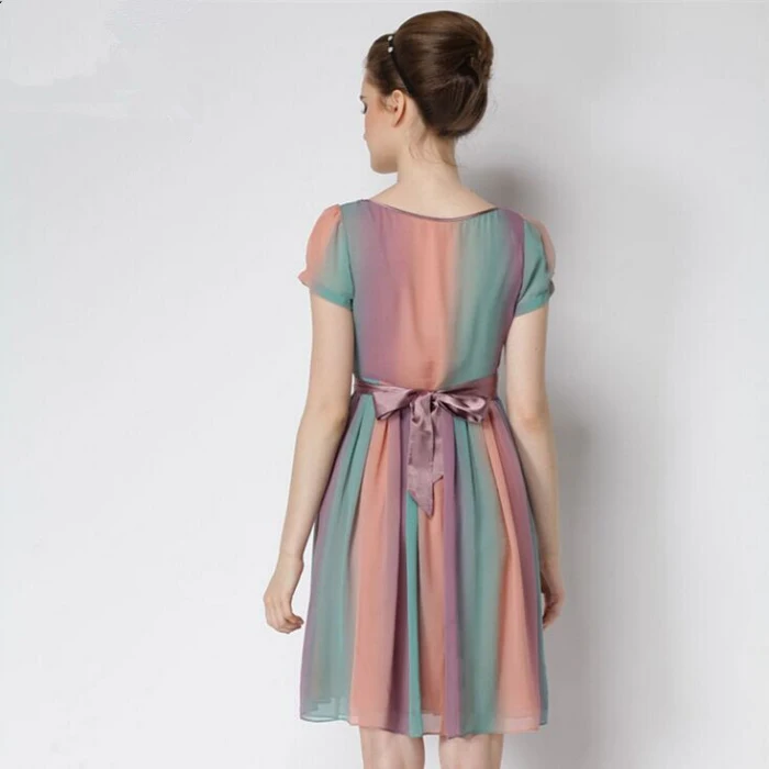 Women'S Plus Size Dress Summer Short Round Collar Color Matching Silk Women 2015 Ladies Sleeve | Женская одежда