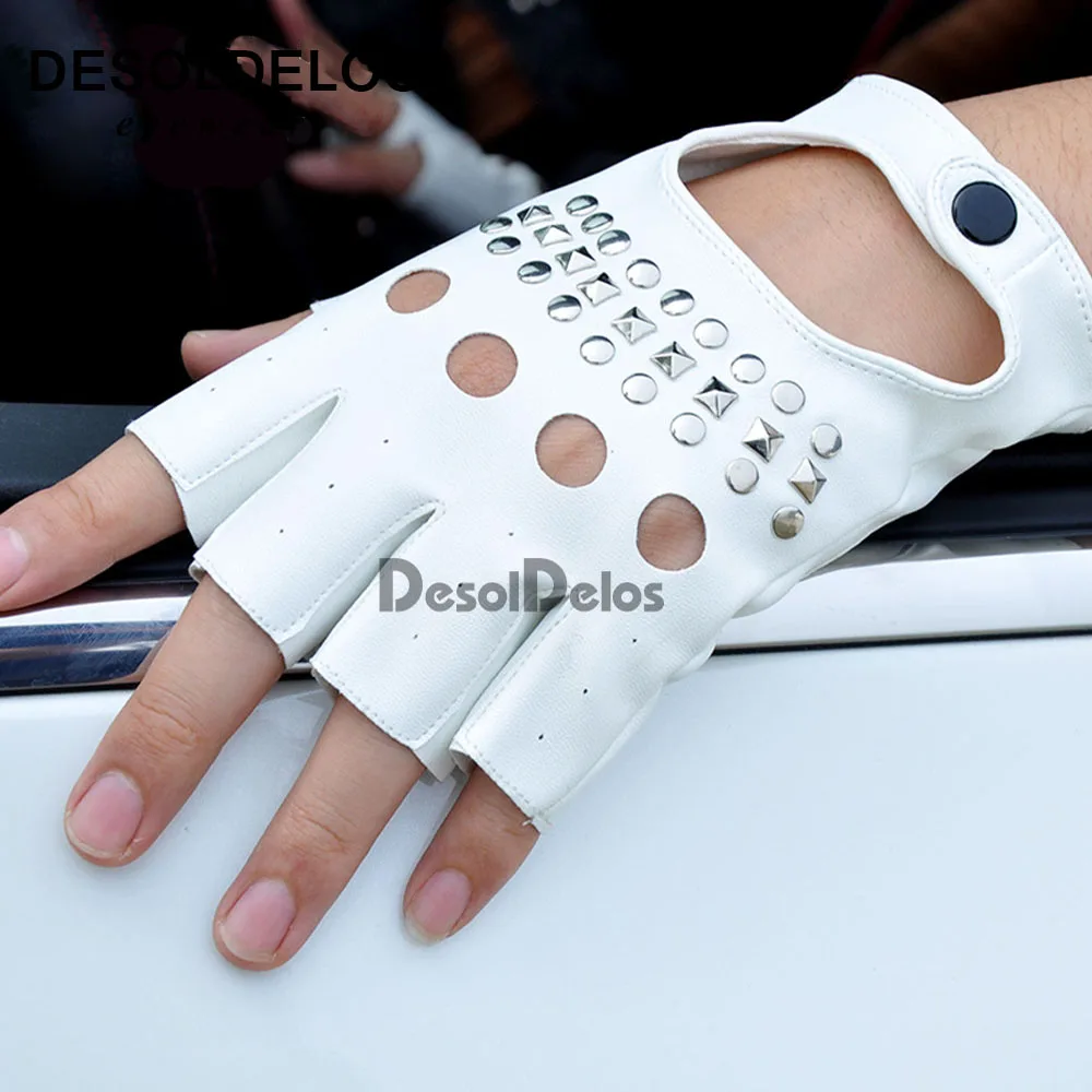 R003 white Модные женские модные перчатки с полупальцами для вождения, 1 пара, перчатки без пальцев из искусственной кожи, черные женские варежки Luvas R004 - Цвет: R003 white