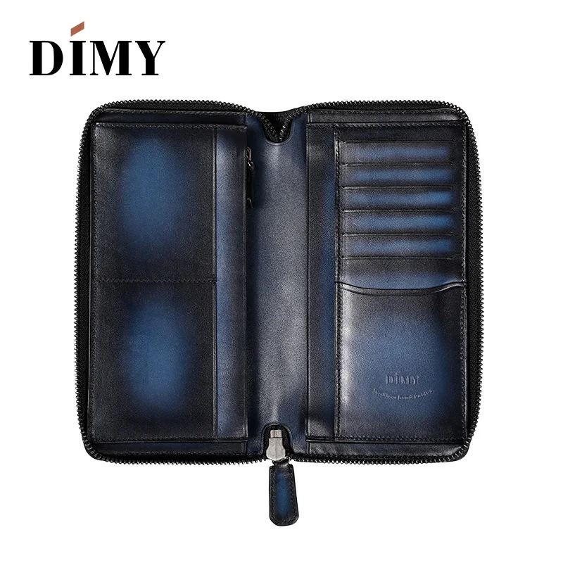 DIMY 2018 мужской кошелек из натуральной кожи синяя ручная молния длинные мужские