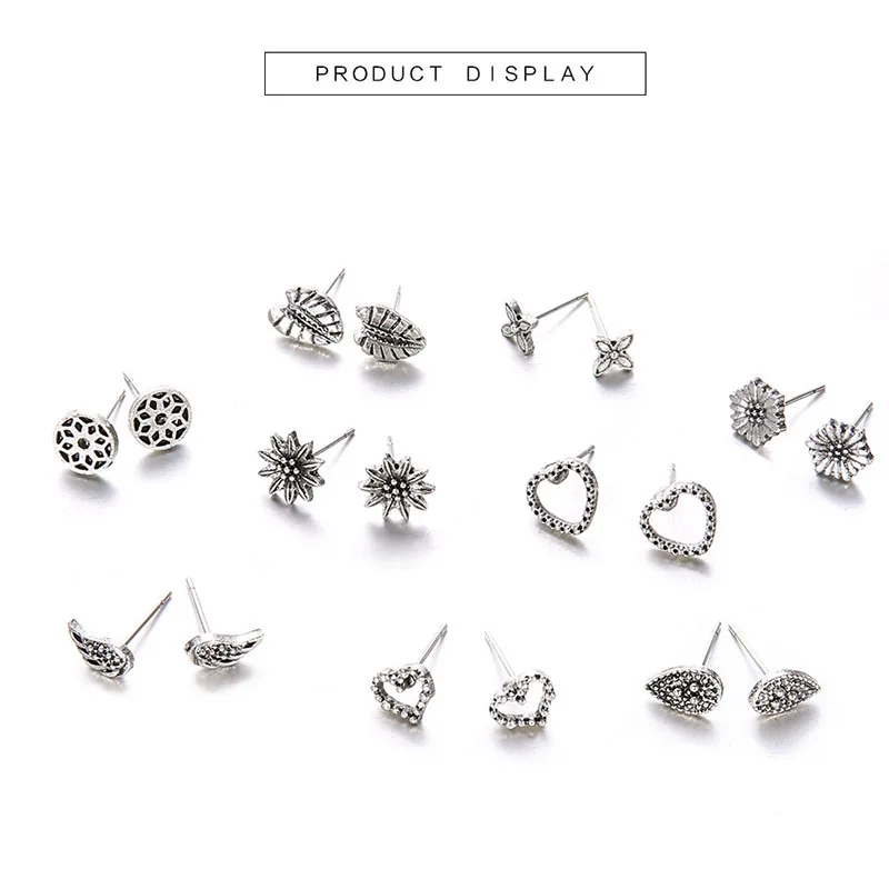 9 пар/компл. серьги со шпилькой для женщин античное серебро Цвет полый чехол с