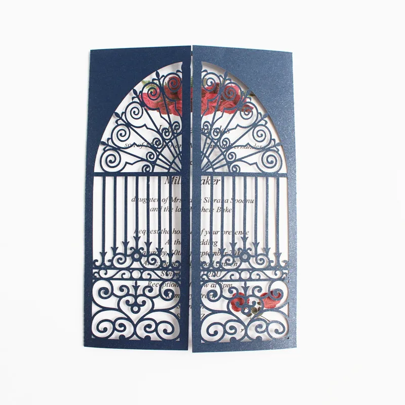 Винтажные Пригласительные открытки Королевского синего цвета с лентой