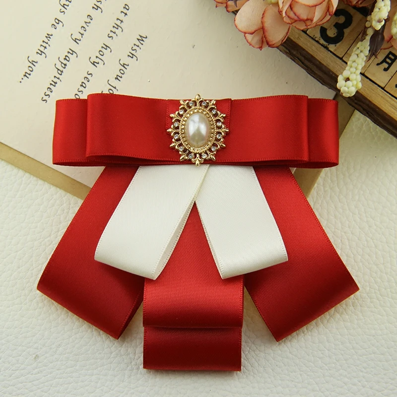 

Women Men Wedding Business Office Suit Banquet Shirt Collar Bow Tie Girl Uniform Butterfly Rhinestone Pearl Bead Ribbon Bowtie