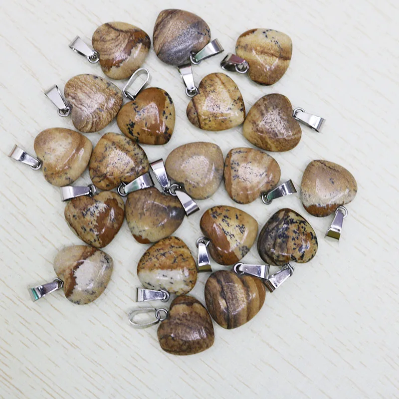 

Fashion natural picture stone heart pendants mixed for jewelry making charms necklace accessories 50pcs/lot free shipping