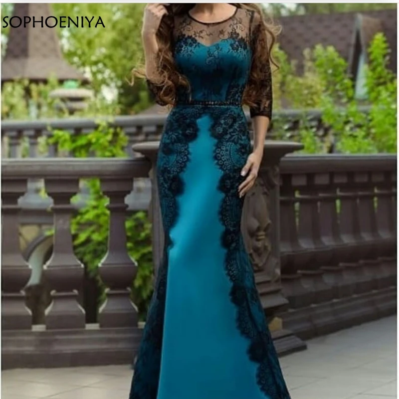 

New Arrival Black Lace evening dresses 2021 muslim evening dress Formal dress Robe de soiree Evening gowns avondjurk