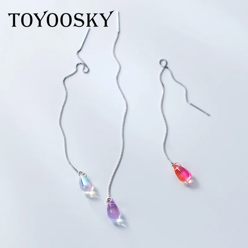 Серьги подвески TOYOOSKY из серебра 925 пробы с цветными кристаллами|Серьги-гвоздики| |