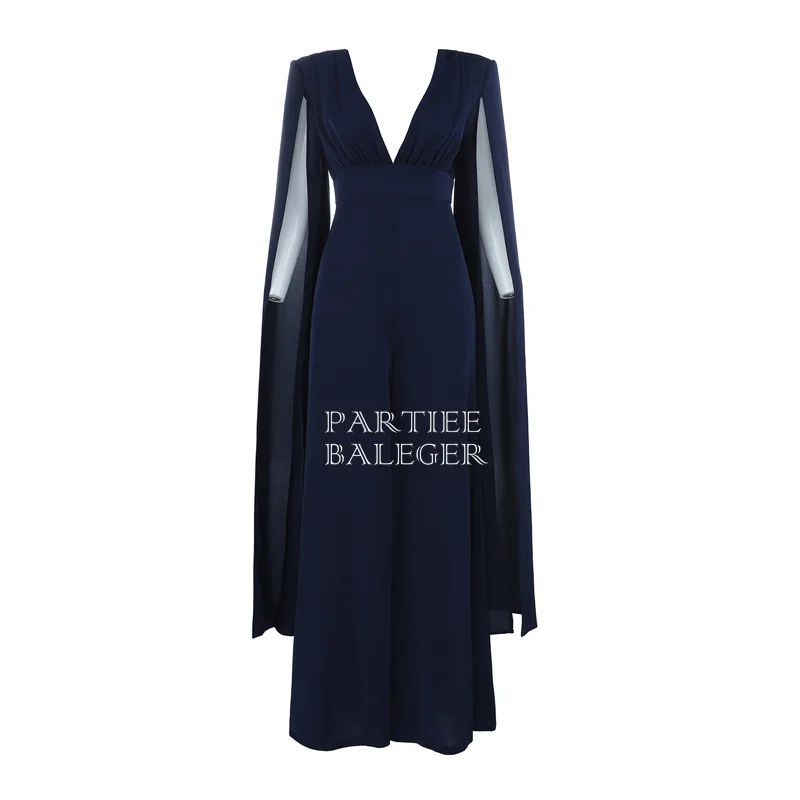 2019 Новое поступление шикарный темно-синий комбинезон сексуальный глубокий