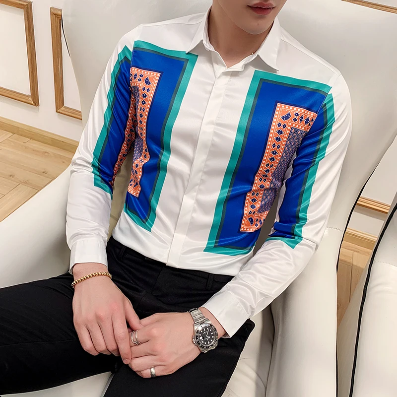 Мужская приталенная рубашка Camisa Xadrez модная брендовая с длинным рукавом и принтом
