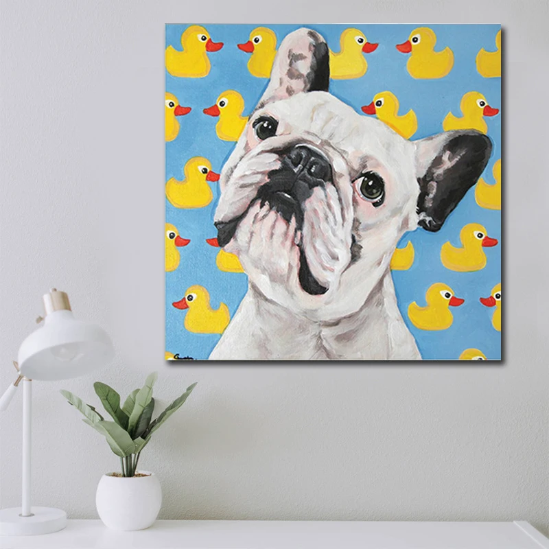 Большой размер картина маслом настенная живопись мопс собаки Декор для дома с