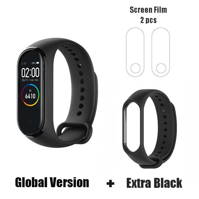 Xiaomi mi-браслет 4, новейший музыкальный смарт-браслет mi Band 4, фитнес-браслет с частотой сердечных сокращений 135 мА/ч, цветной экран, Bluetooth 5,0, банда4 - Цвет: GLo extra black film