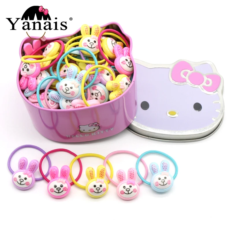 50 шт./лот в коробке hello kitty эластичные резинки для волос акриловые мм бобы/кролик/Кролик Мультяшные волосы резинка для волос аксессуары для девочек детей