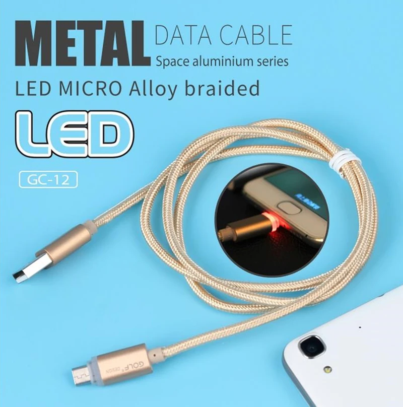Светодиодный светильник для гольфа, Micro usb кабель для зарядки samsung S6 S7, быстрое зарядное устройство, Android телефон, кабель для синхронизации данных для huawei mate 7 8