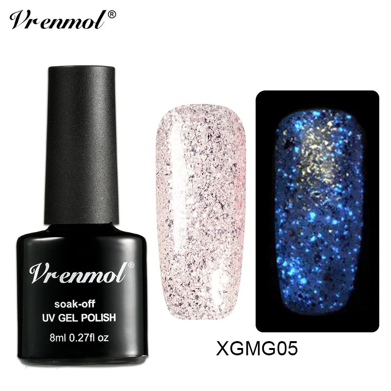 XGMG05 Vrenmol 3D Блеск ФЛУОРЕСЦЕНТНОЕ ночное свечение ногтей в темноте Гель-лак светящийся розовый Золотой гель для ногтей Звездный Светодиодный УФ-лампа - Цвет: XGMG05