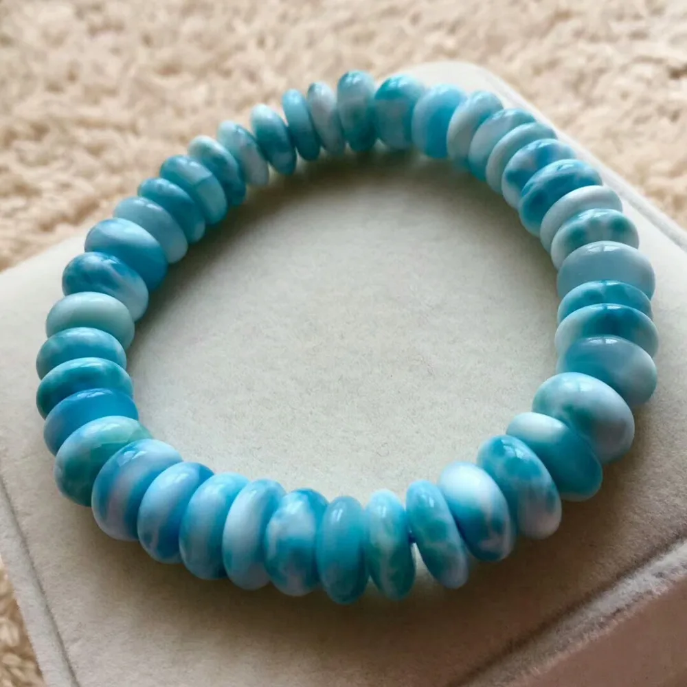 Браслет из натуральных синих бусин ларимара 10 мм|Гибкие и жесткие браслеты| |