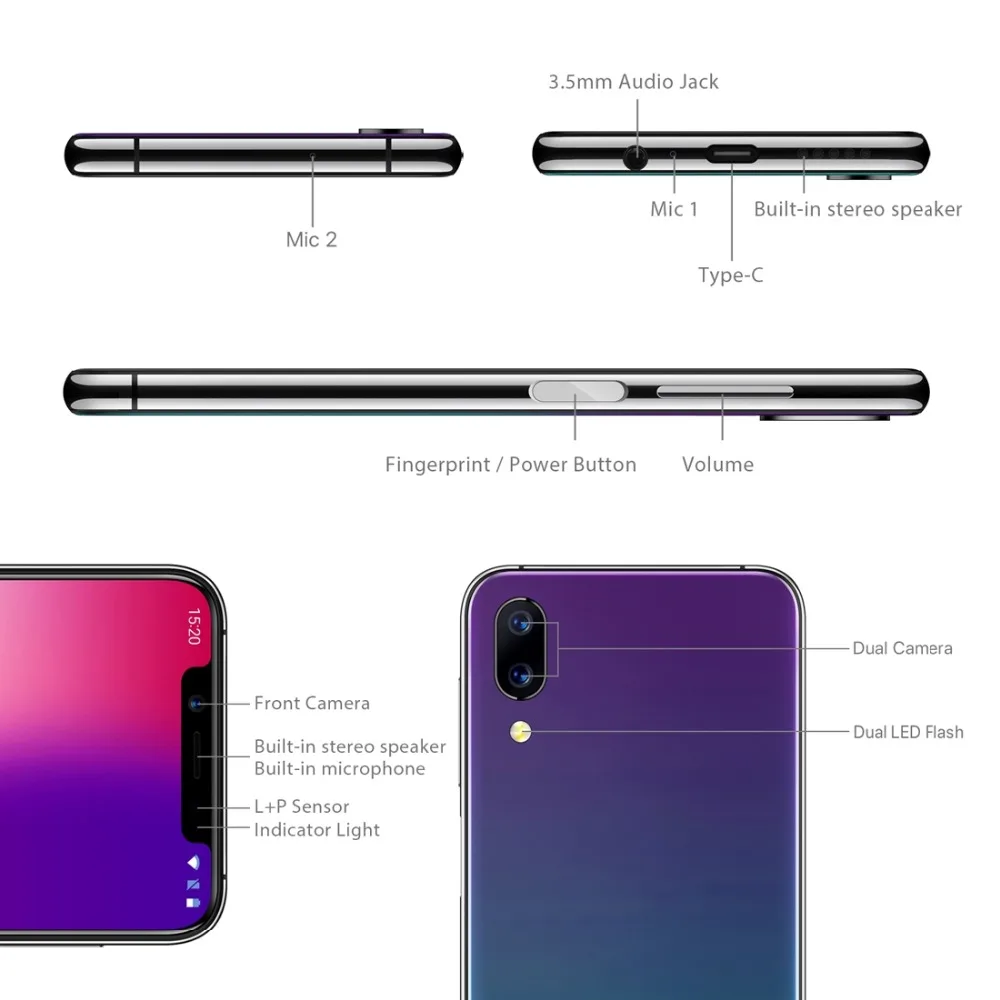 Мобильный телефон Umidigi ONE 5,9 дюйма, 4 Гб, 32 ПЗУ, Восьмиядерный процессор Helio P23, Android 8,1, 12 Мп+ 5 МП, двойная камера, быстрая зарядка, сотовый телефон