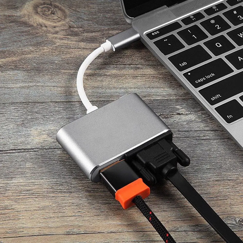 Адаптер конвертер из алюминия с портом USB Type C на 4K HDMI + VGA для MacBook Samsung|Кабели VGA| |