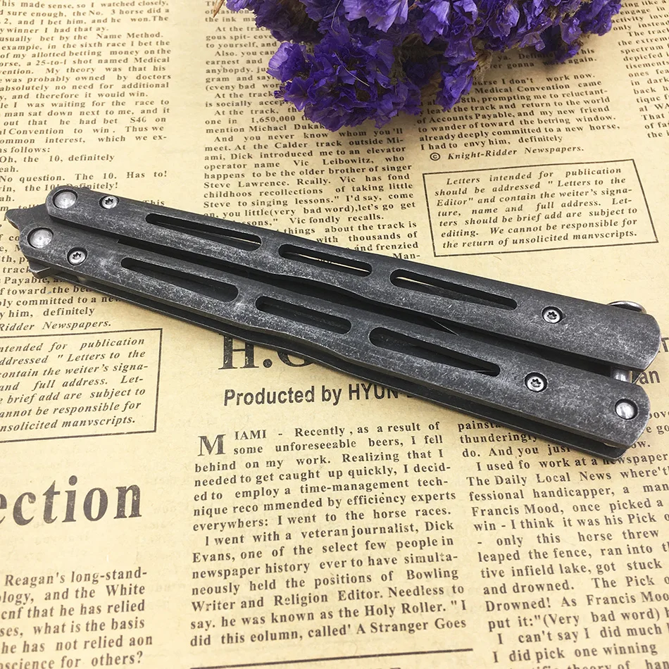 Тренировочный нож бабочка из нержавеющей стали 440C мытый камень игровой